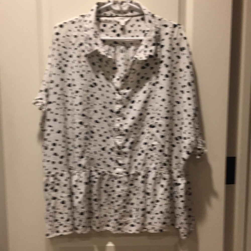 Terra & Sky womens 3/4 button down rayon top short sleeves ruffles plus size 1X - Picture 3 of 10